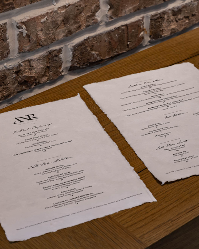 ANR restaurant menu at Camp Creek Inn