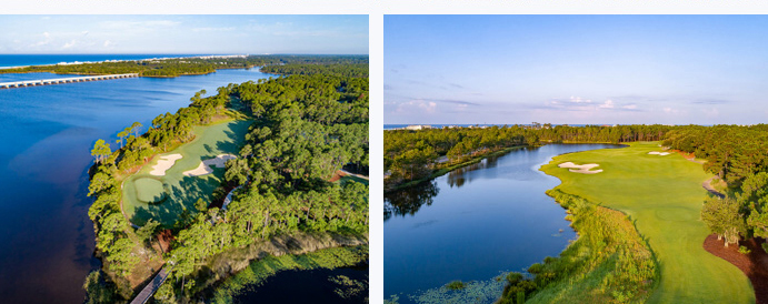 Aerial view of golf course access, which is included in Watersound Club membership.