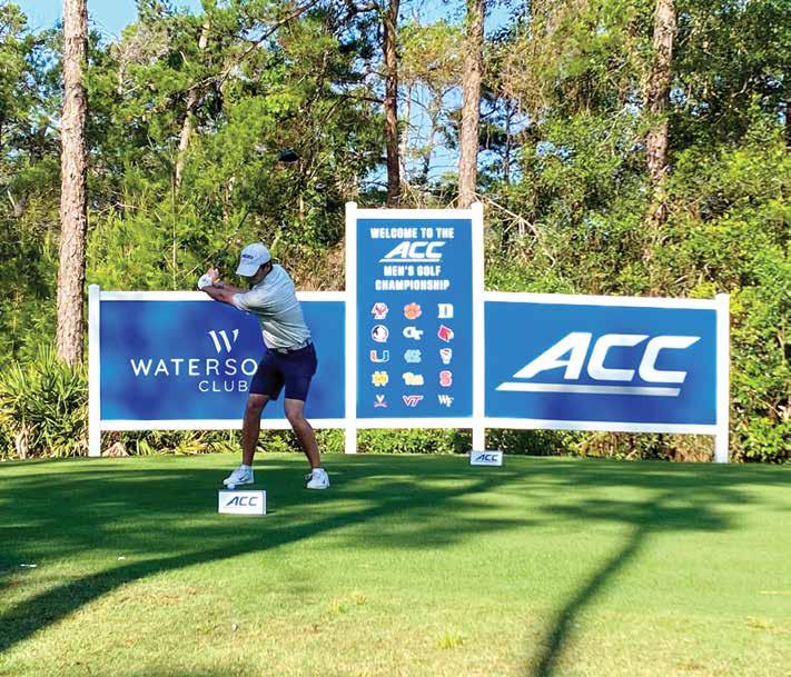 A golfer takes his swing at Shark's Tooth Golf Course for the Men's Golf NCAA Championship in Panama City Beach, Florida.
