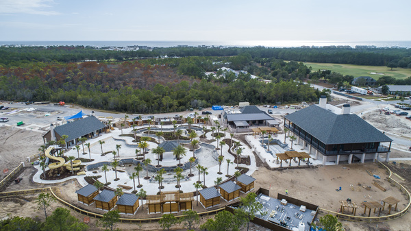 Aerial view of the construction progress at Watersound Club Camp Creek from December 2022