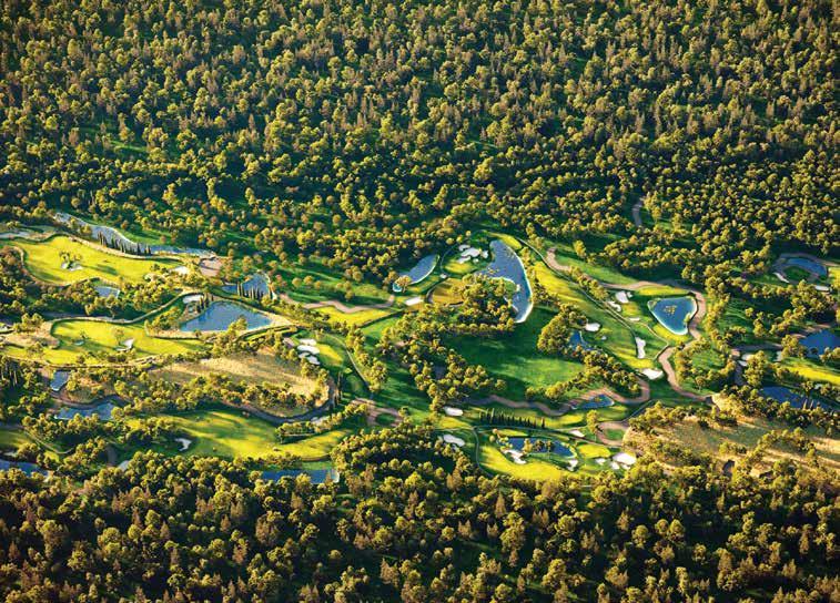 aerial view of camp creek golf course surrounding by lush forest